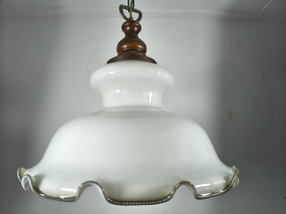 Image 1 of Antique pendant lamp with white opal glass – hand-blown shade, ca. 1920–1940
