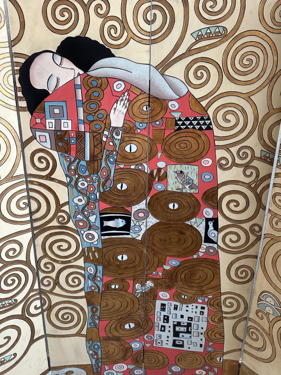 Image 1 of Paravent/séparateur de pièce vintage Gustav Klimt « L'Étreinte »