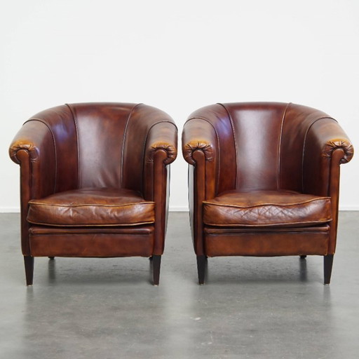 2 x Fauteuil club en cuir bovin de style anglais