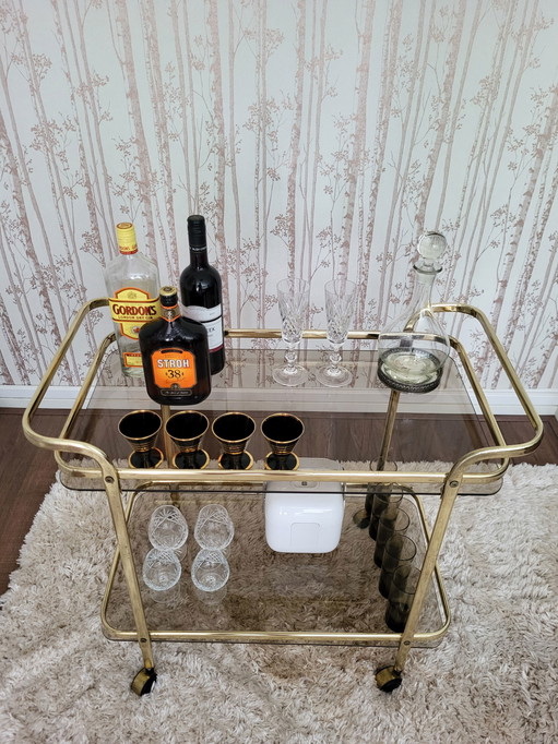 Carrito de vino Martini vintage estilo Hollywood Regency/mediados del siglo XX.