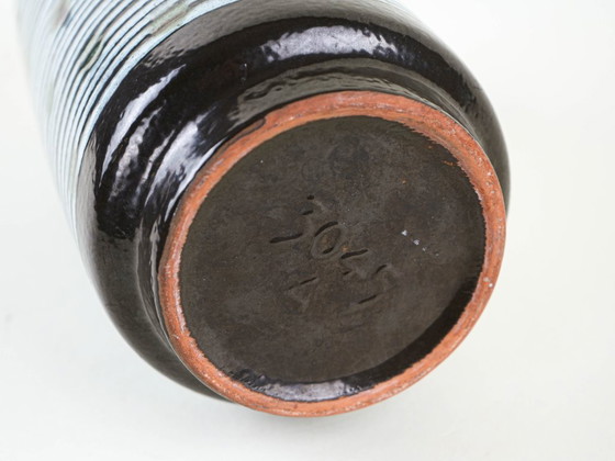 Vaso in ceramica, design tedesco, anni '70, prodotto in Germania Ovest, Vasi, Nero, Vintage (foto 7 di 8)
