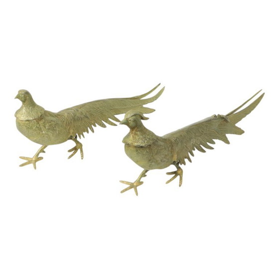 Image 1 of Vintage Couple Copper Pheasant Statues