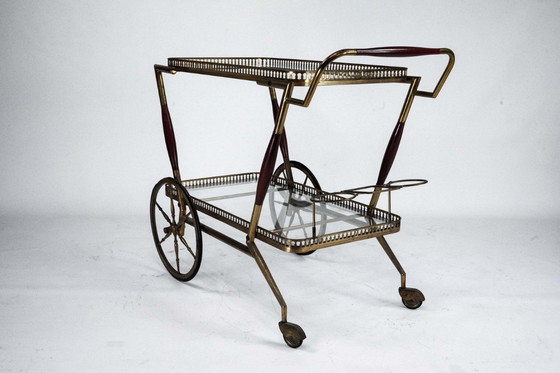 Image 1 of Mid-Century Italian Brass and Glass Bar Cart by Cesare Lacca. Italy 1950s