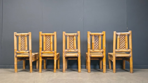 Image 1 of Vintage bamboe eetkamerstoelen in boho-chic stijl, jaren 60.