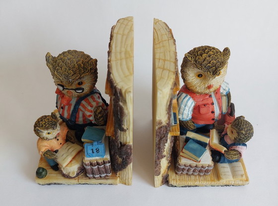 Image 1 of Serre-livres hibou vintage en résine peinte à la main