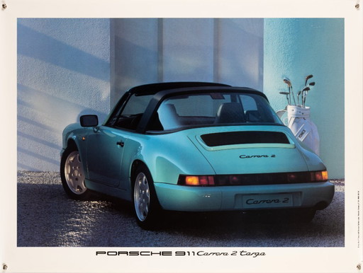 Porsche 911 Carrera 2 Targa – 1990 – Originele vintage Porsche poster – Klassieke auto-kunst – 76x102 cm