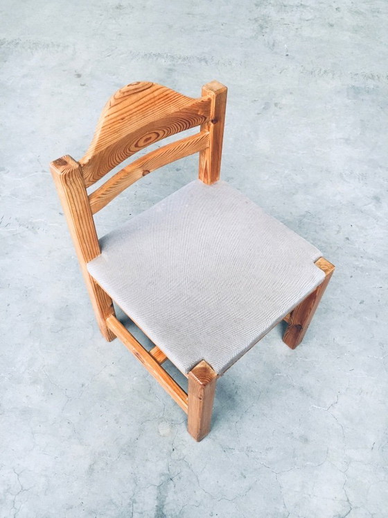 Image 1 of Esszimmerstuhl-Set aus Kiefernholz im Brutalismus-Design, quadratisches Modell, 1970er