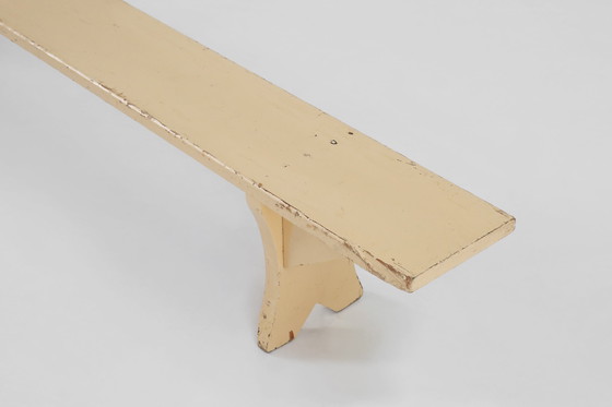 Image 1 of Rustic Hand-Crafted Beige Wooden Bench, France, 1900s