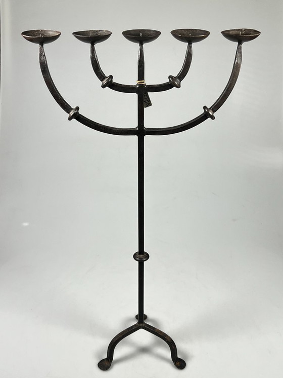 Image 1 of Vintage Brutalist XL Candlestick, Cast Iron, 5 Arms, 1950s