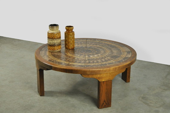 Image 1 of Vintage round wooden coffee table with ceramic tiles by Danish Ebbe Sørensen, 1970s