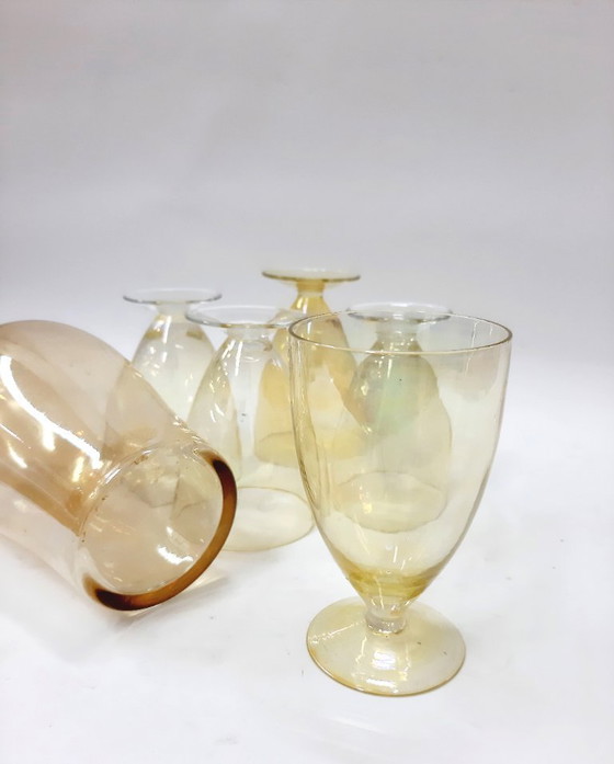 Image 1 of Golden dreams glass 70's era - set of 5 glasses with a bottle
