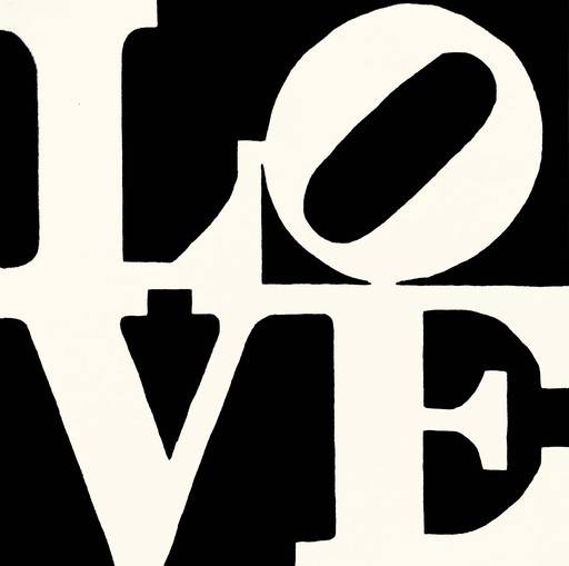 Indiana, Robert - White on Black LOVE - Multiple rug made of wool, hand-tufted