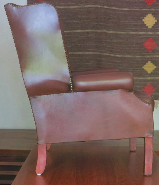 Image 1 of Poltrona club vintage in pelle con schienale alto, anni '70