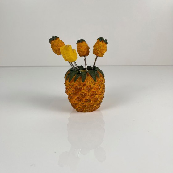 Image 1 of Vintage pineapple-shaped aperitif pick holder and pick, 20th century