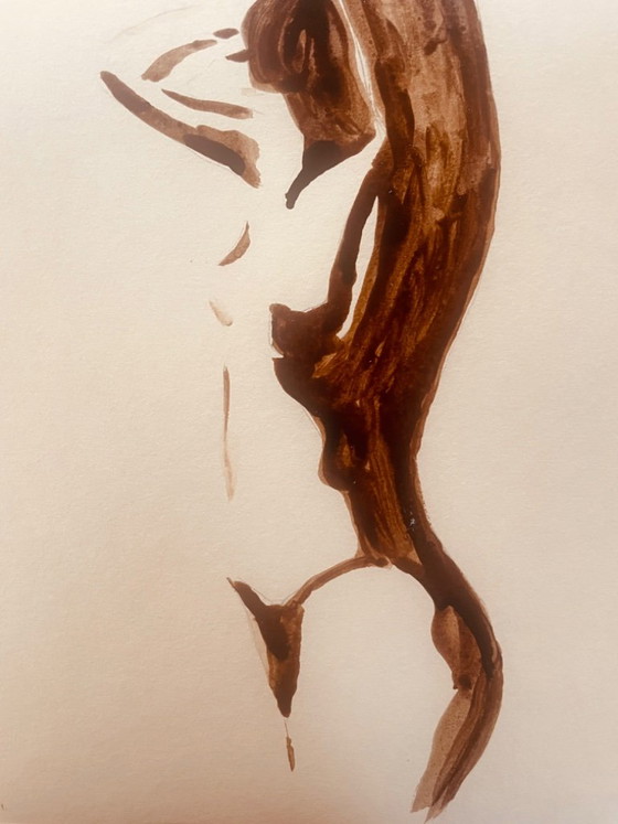 Monochrome Painting Brown Earth Wabi Sabi Female Portrait “Play of Shadows” – Paintings & Drawings, Paper (photo 7 of 8)