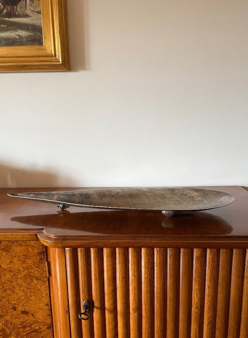 Gran cuenco/centro de mesa en forma de concha bañado en plata, Renato Raddi, Italia, década de 1970