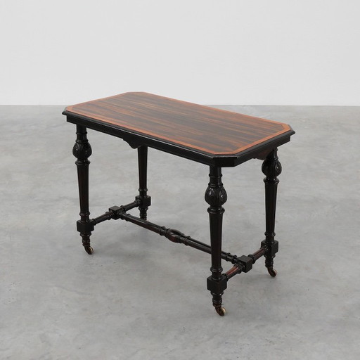 19th Century English side table with geometric wood inlay by John Taylor & Sons