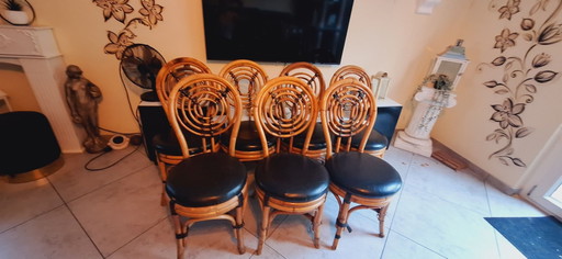 Set of 7 Vintage Rattan Dining Chairs by Rausch Classics Karlsruhe (1970s) – Great Condition