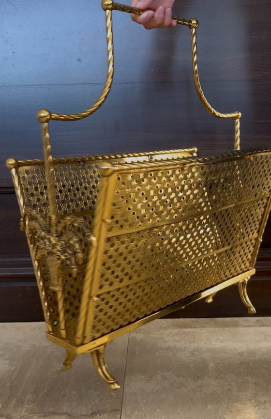 Image 1 of Porte-revues en laiton style Hollywood Regency – lourd et décoratif