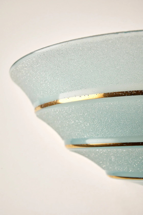 Mid-Century Blue Glass Shell Wall Sconce with Gold Stripes, Wall lights, Brass, Mid Century Modern (photo 4 of 8)
