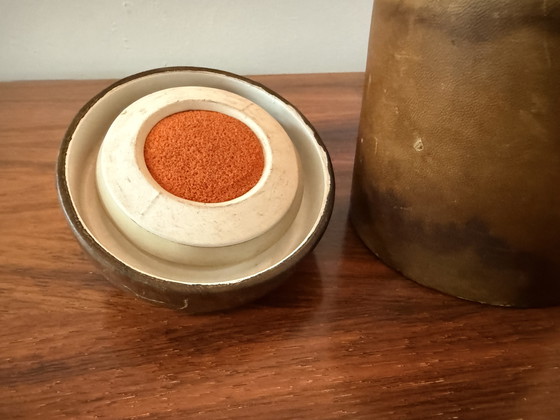 Image 1 of Ceramic tobacco jar with leather upholstery – circa 1940s–1950s