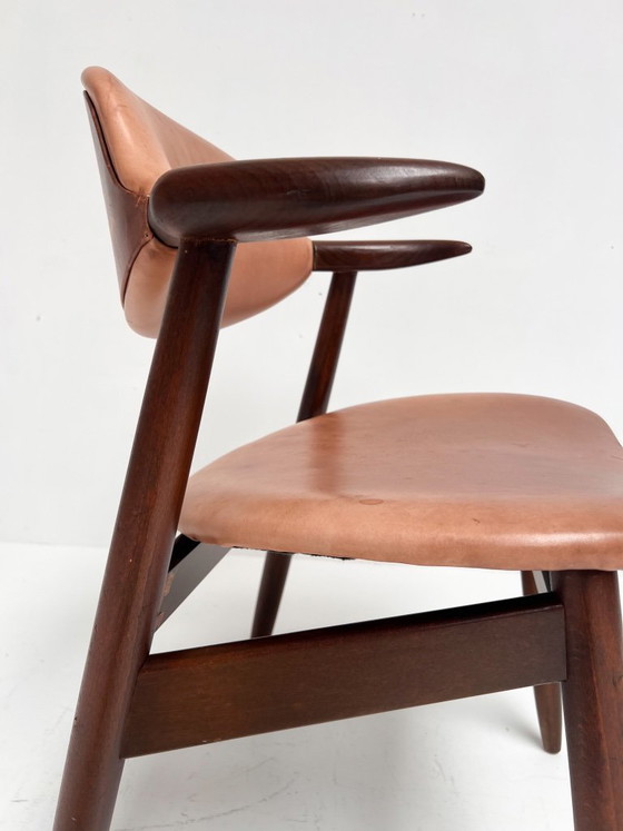 Image 1 of Fauteuil en cuir marron à motif corne de vache, années 1970