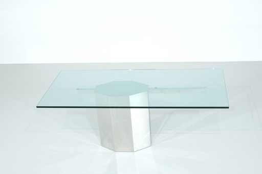 Glass Dining Table on Chrome Base, Italy, 1970s