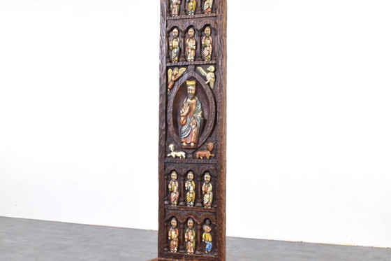 Image 1 of Spaanse fauteuil met hoge rugleuning van Ormecasa, met afbeelding van Jezus en de apostelen, jaren 70.