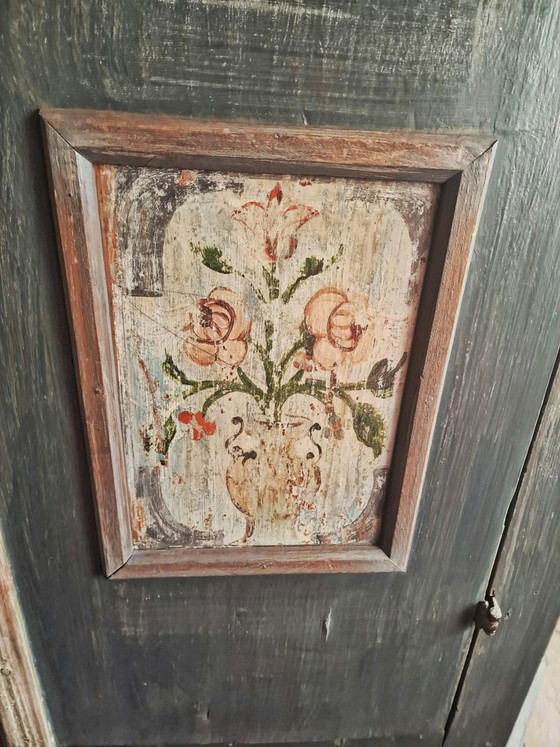 Armadio antico 1805 dipinto a mano, arte popolare alpina (Bauernschrank), Legno, Altro, Grigio, Klassiek (foto 4 di 6)