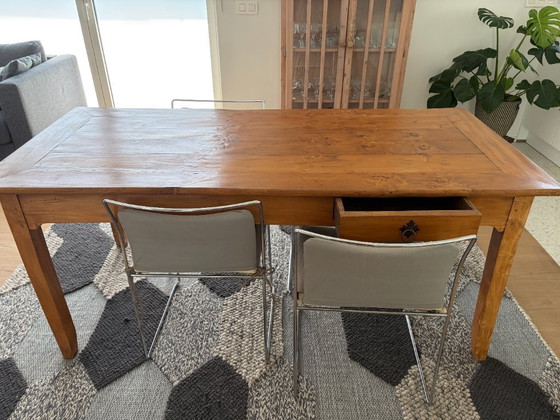 Image 1 of Mesa de madera de cerezo - mesa de estilo rústico con extensión y 1 cajón a cada lado.