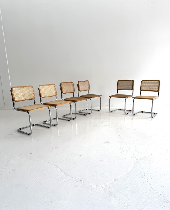 Set of 6 Vintage Cesca Dining Chairs, Italy ‘80 – Chrome, Wood (photo 4 of 12)