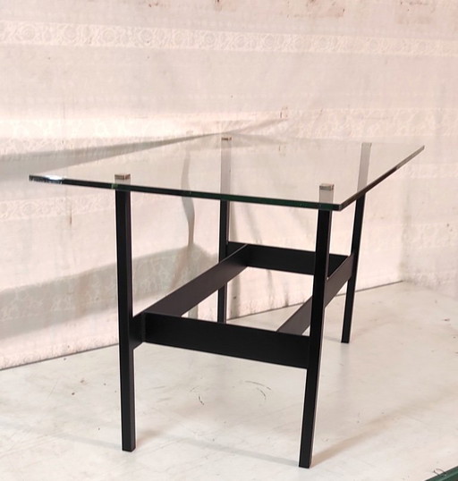 Modernist coffee table in metal, glass and brass - 1950s