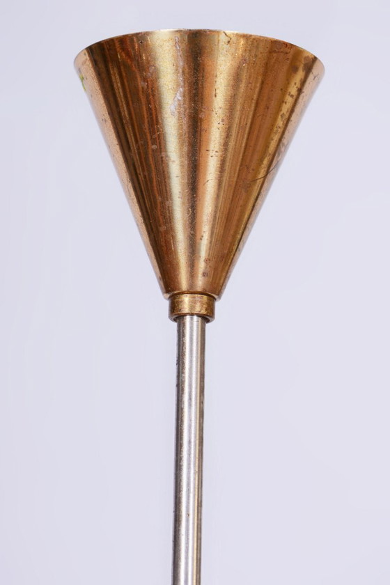 Gerestaureerde kroonluchter uit het midden van de eeuw, door Kamenický Šenov, chroom, messing, Tsjechisch, (photo 4 of 8)