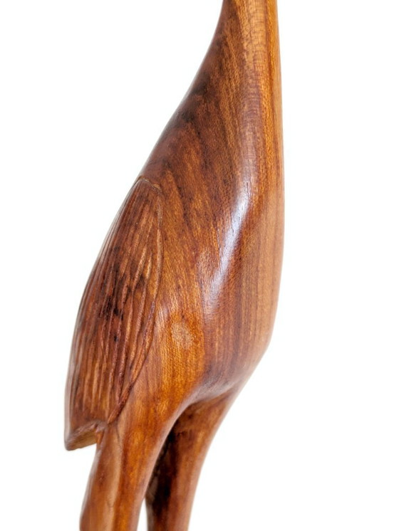 Image 1 of Kraanvogelsculptuur van teakhout uit het midden van de 20e eeuw, 34,5 cm, handgesneden in Deense stijl