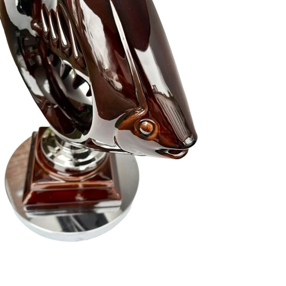 Image 1 of Lampe de table vintage à chevrons en céramique et chrome