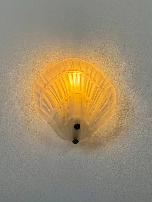 Paire d'appliques coquillages verre sablé, France, 1970