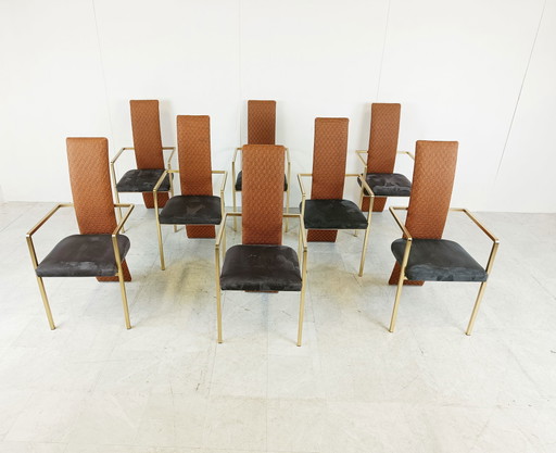 Set di 8 sedie da pranzo con schienale alto di Belgochrom, anni '70 