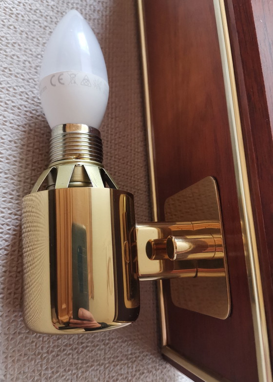 Image 1 of Set of Hollywood Regency ice glass wall lamps by Hillebrand teak vintage 70s