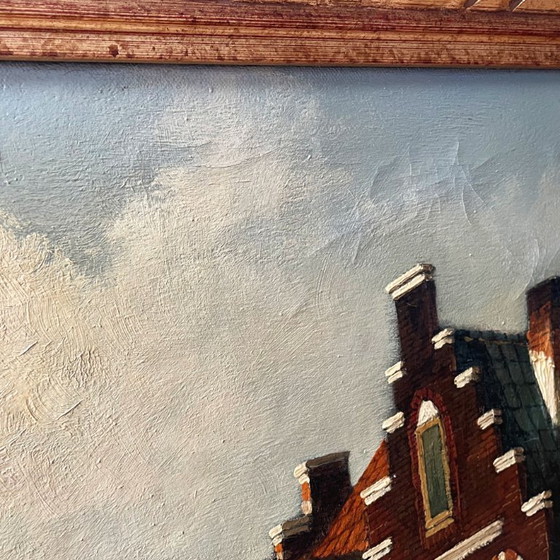 Image 1 of Nederlands straatbeeld olieverfschilderij gesigneerd Nijland