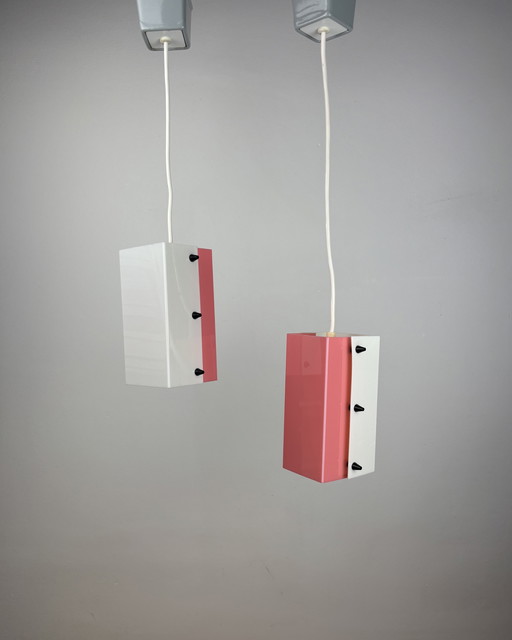 Lampada a sospensione Space Age, Acrilico, Anni '60, Metà secolo, Lampada vintage, Rosa-bianco, Germania, Anni '50, Pop Art, Min