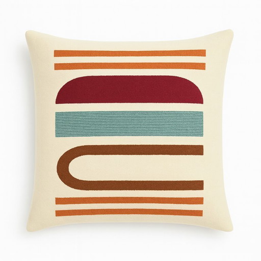 Handmade Egyptian Wool Pillow Cover - 40x40 cm - Modern Design with Zipper - Multicolor