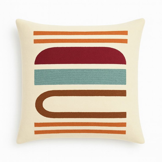 Image 1 of Handmade Egyptian Wool Pillow Cover - 40x40 cm - Modern Design with Zipper - Multicolor