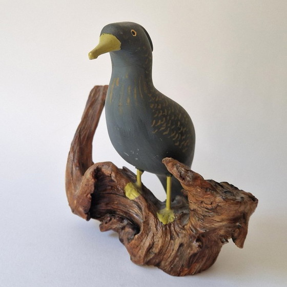 Svante Svensson - Wooden Cormorant Sculpture on Tree Trunk - Signed (photo 3 of 8)