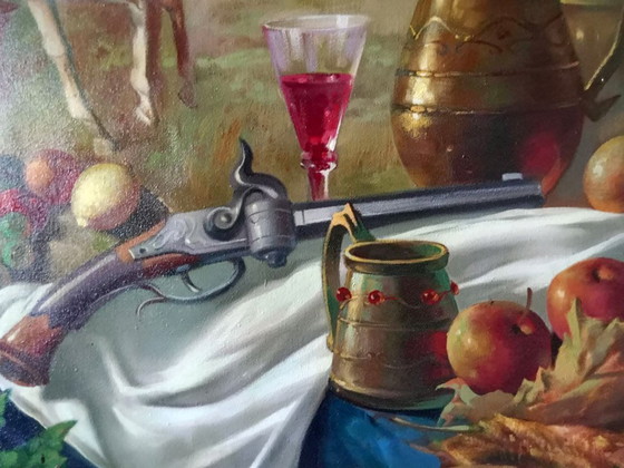 Pittura a olio originale Espressionismo Natura morta Cavaliere Caccia – Dipinti e disegni, Canvas (photo 6 of 9)