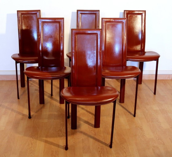 Image 1 of Ensemble de 6 chaises de salle à manger Lara de Giorgio Cattelan pour Cattelan Italia en cuir Bordeaux, Italie