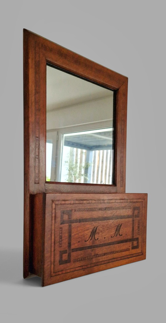 Specchio da parete antico con intarsi - Fine XIX secolo - Pezzo unico – Glass, Wood (photo 8 of 15)