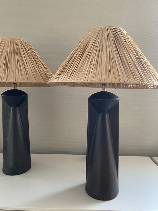 Vintage Ceramic Brown Set Table Lamps