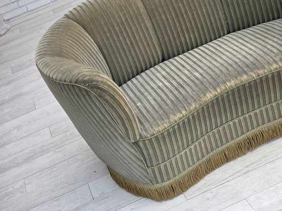 Image 1 of 1970s, Danish 2-seater curved sofa, original furniture velour, beech wood.