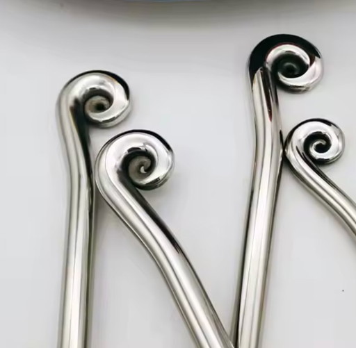 Set of 4 stainless steel flatware - organic swirls/spirals - original vintage dinner service