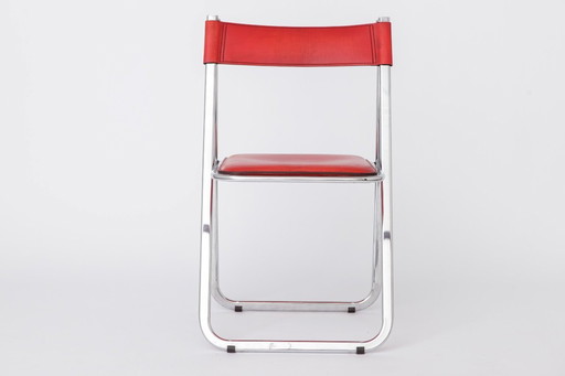 Tamara klapstoel van Arrben, Italië, jaren 70 | Chromen frame & rood leer | Vintage Italiaans design